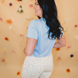 Floral Denim Shorts - Cream/Blue - Lace and Grace Boutique