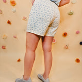 Floral Denim Shorts - Cream/Blue - Lace and Grace Boutique