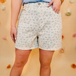 Floral Denim Shorts - Cream/Blue - Lace and Grace Boutique