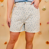 Floral Denim Shorts - Cream/Blue - Lace and Grace Boutique