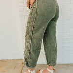 Mineral Washed Stretch Denim Pants - Olive - Lace and Grace Boutique