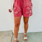 Flower Patch Mineral Washed Shorts - Boho Red - Lace and Grace Boutique