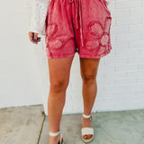 Flower Patch Mineral Washed Shorts - Boho Red - Lace and Grace Boutique