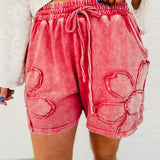Flower Patch Mineral Washed Shorts - Boho Red - Lace and Grace Boutique