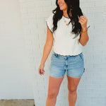 Contrast Scallop Edge Detail Sweater Top - Ivory/Black - Lace and Grace Boutique