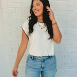 Contrast Scallop Edge Detail Sweater Top - Ivory/Black - Lace and Grace Boutique