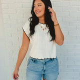 Contrast Scallop Edge Detail Sweater Top - Ivory/Black - Lace and Grace Boutique