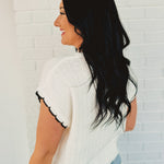 Contrast Scallop Edge Detail Sweater Top - Ivory/Black - Lace and Grace Boutique