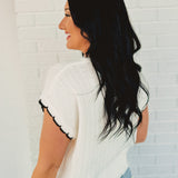 Contrast Scallop Edge Detail Sweater Top - Ivory/Black - Lace and Grace Boutique