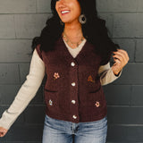 Floral Embroidered Brushed Vest - Burl Wood