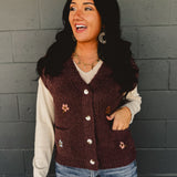 Floral Embroidered Brushed Vest - Burl Wood