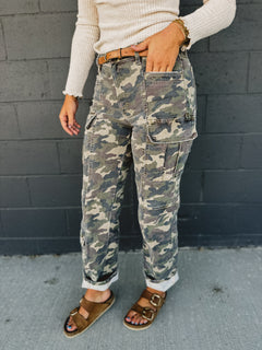 Tracey Straight Leg Cargo Jeans - Camo - Lace and Grace Boutique