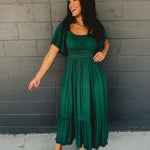 Swiss Dot Flutter Sleeve Maxi Dress - Emerald - Lace and Grace Boutique