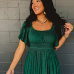 Swiss Dot Flutter Sleeve Maxi Dress - Emerald - Lace and Grace Boutique