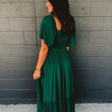 Swiss Dot Flutter Sleeve Maxi Dress - Emerald - Lace and Grace Boutique