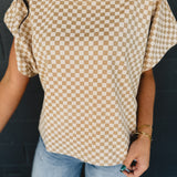 Checkered Dolman Sleeve Top - Almond