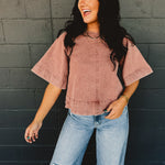 Denim Back Tie Detail Blouse - Dried Rose - Lace and Grace Boutique