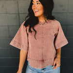 Denim Back Tie Detail Blouse - Dried Rose - Lace and Grace Boutique