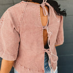 Denim Back Tie Detail Blouse - Dried Rose - Lace and Grace Boutique