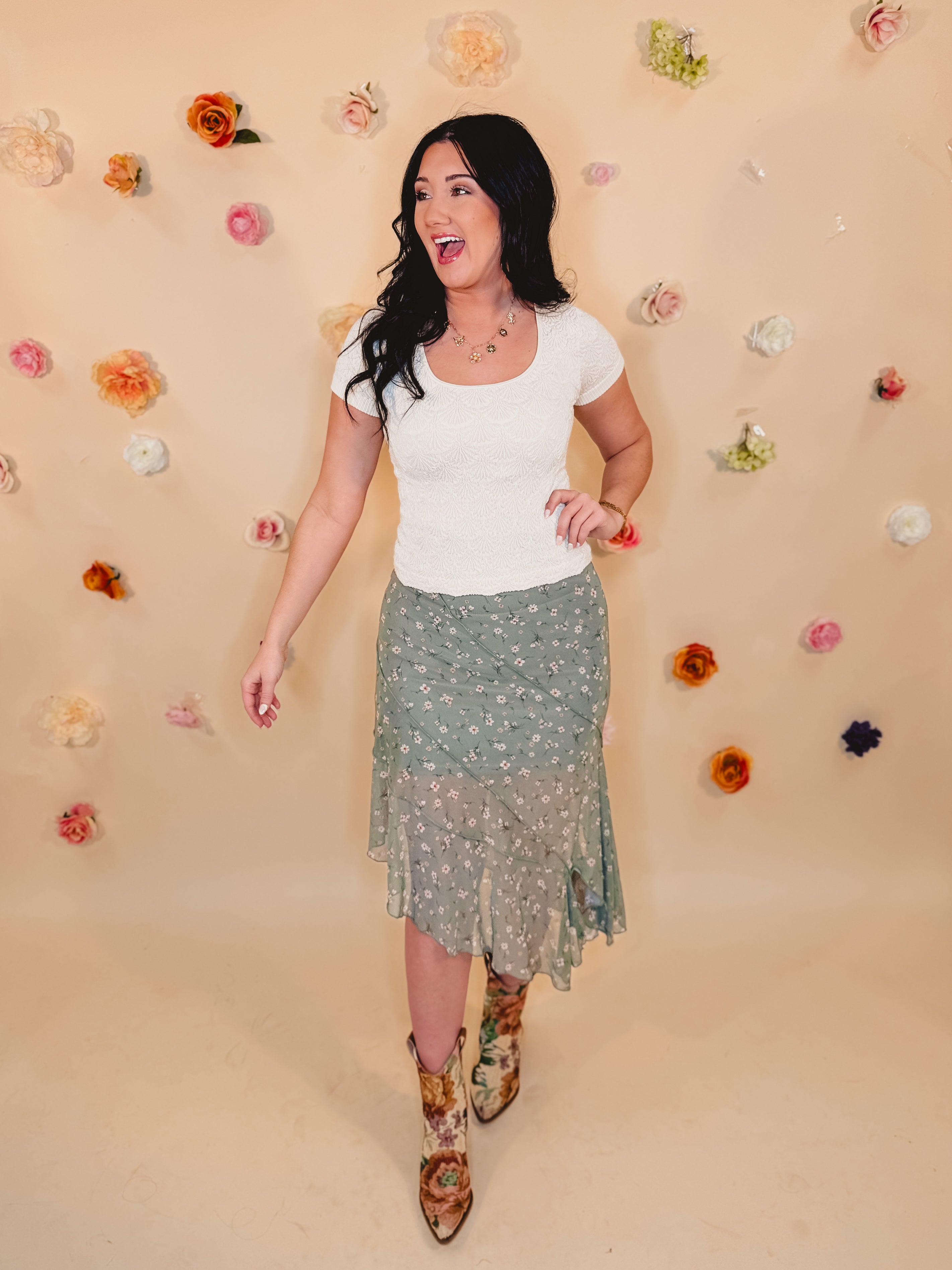 Floral Maxi Skirt - Dusty Olive - Lace and Grace Boutique
