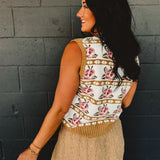 Rose Printed Sweater Vest - Ivory/Taupe