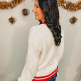 Plaid Tree Knit Crewneck Sweater - White