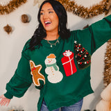 Corduroy Christmas Patches High-Low Sweatshirt - Green
