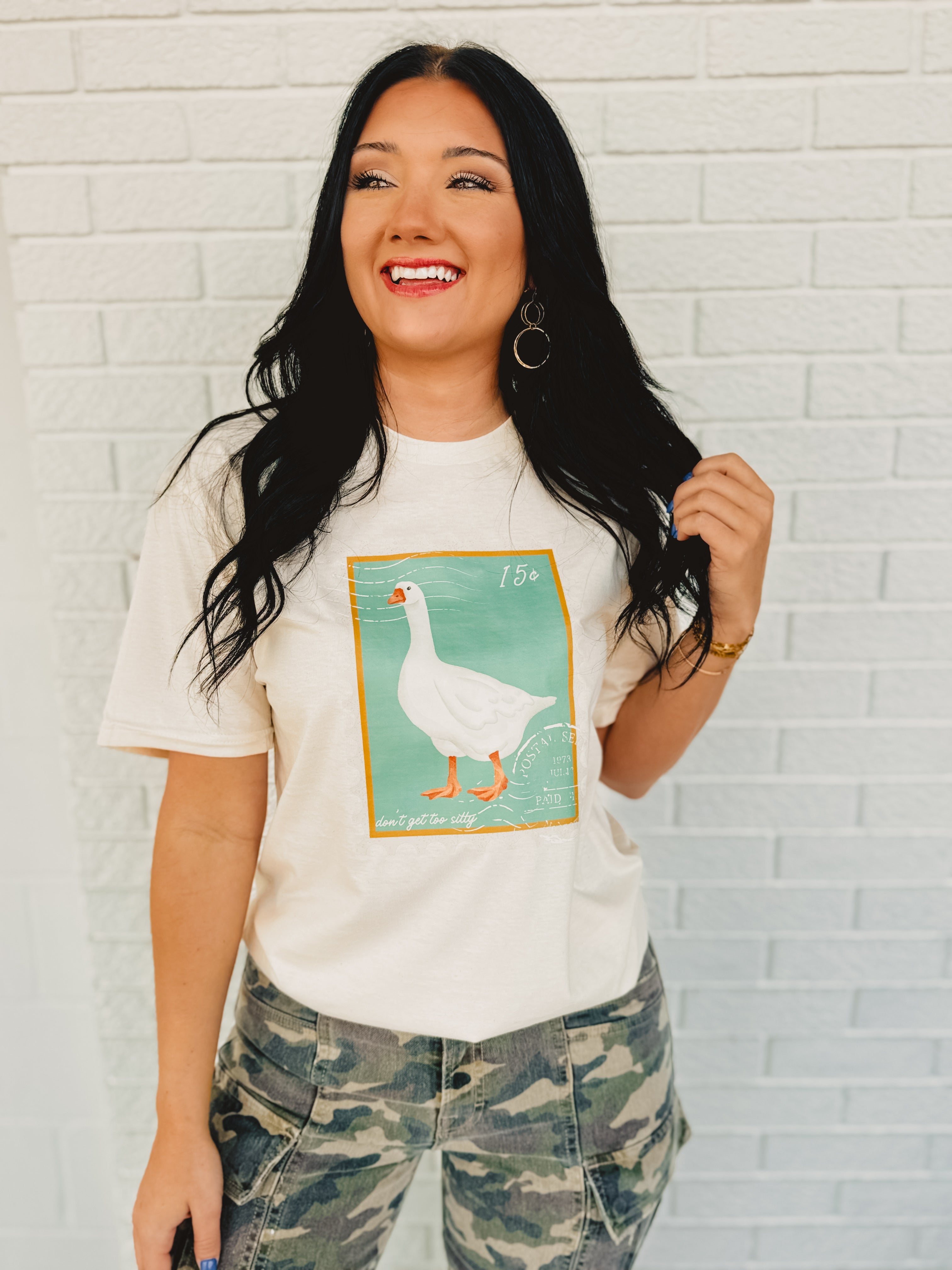 Goose Stamp Graphic Tee - Oatmeal - Lace and Grace Boutique
