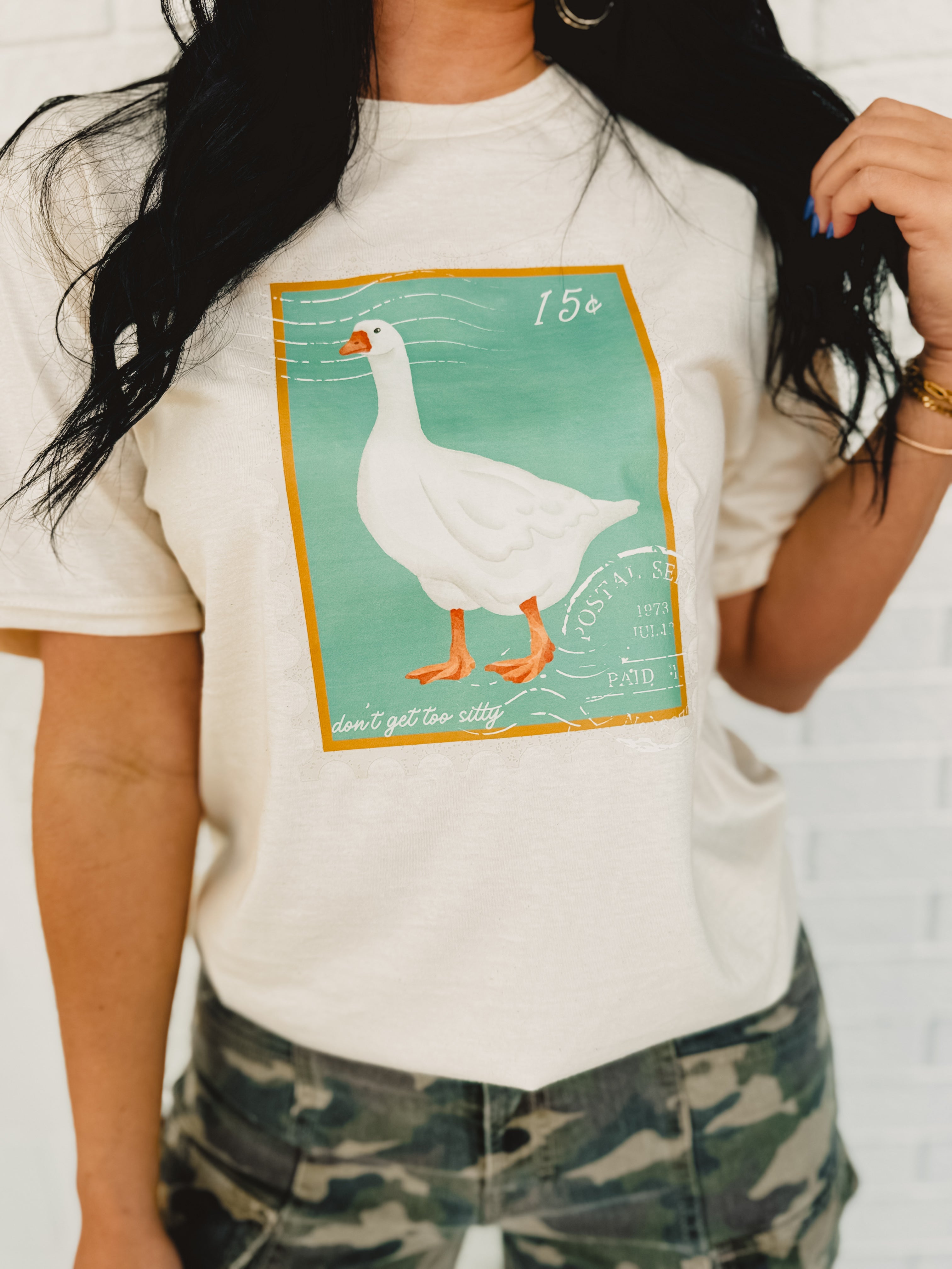 Goose Stamp Graphic Tee - Oatmeal - Lace and Grace Boutique