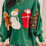 Corduroy Christmas Patches High-Low Sweatshirt - Green