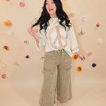 Mineral Washed Terry Knit Pants - Olive - Lace and Grace Boutique