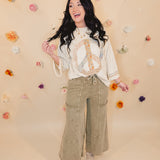 Mineral Washed Terry Knit Pants - Olive - Lace and Grace Boutique