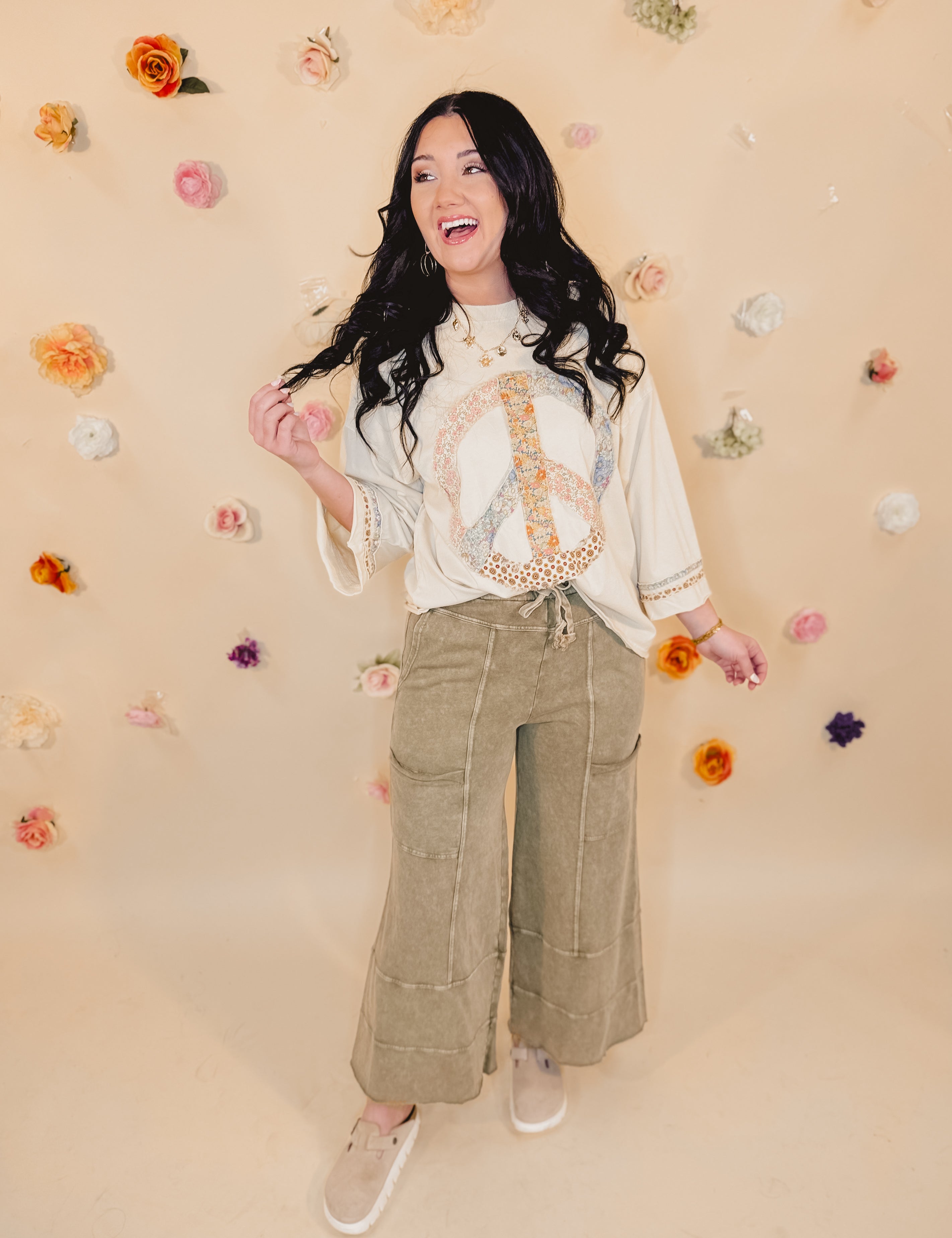 Mineral Washed Terry Knit Pants - Olive - Lace and Grace Boutique