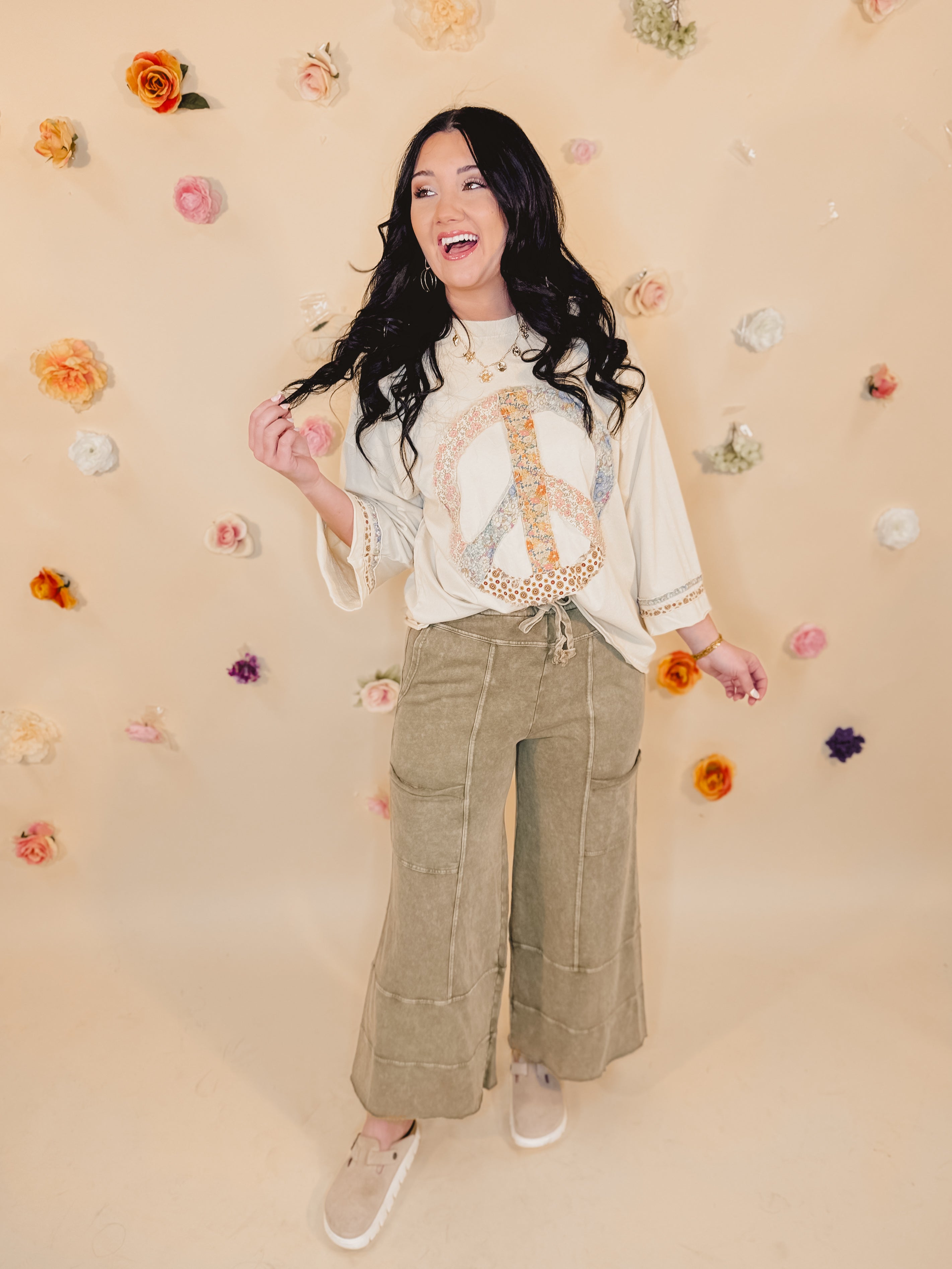 Mineral Washed Terry Knit Pants - Olive - Lace and Grace Boutique