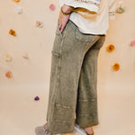 Mineral Washed Terry Knit Pants - Olive - Lace and Grace Boutique