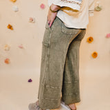 Mineral Washed Terry Knit Pants - Olive - Lace and Grace Boutique