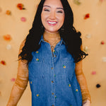 Floral Embroidered Sleeveless Denim Top - Blue - Lace and Grace Boutique