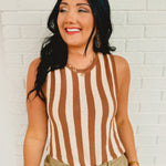 Striped Sweater Tank Top - Chocolate/Taupe - Lace and Grace Boutique
