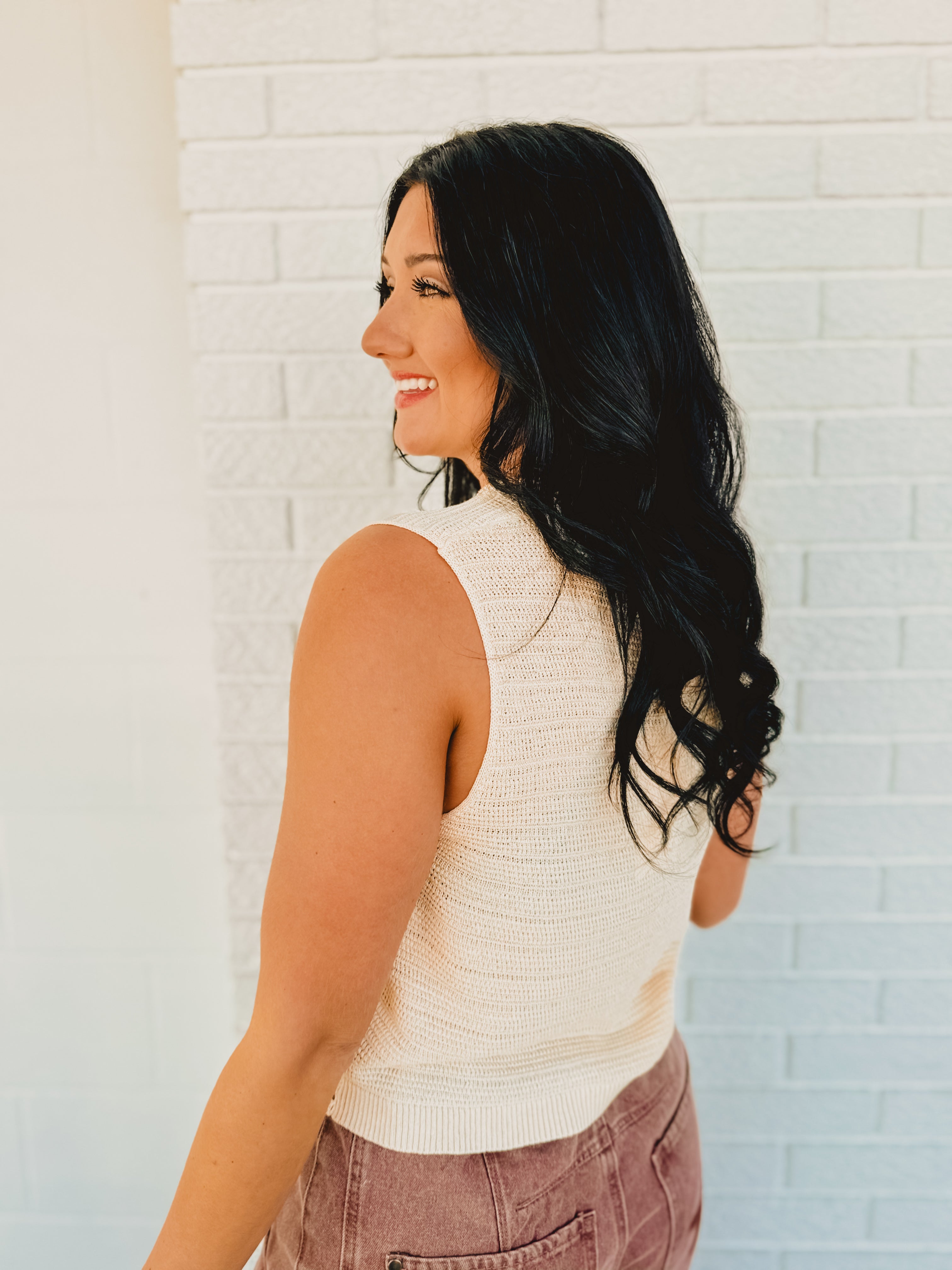Crochet Trimmed Button Down Sweater Vest - Oatmeal - Lace and Grace Boutique