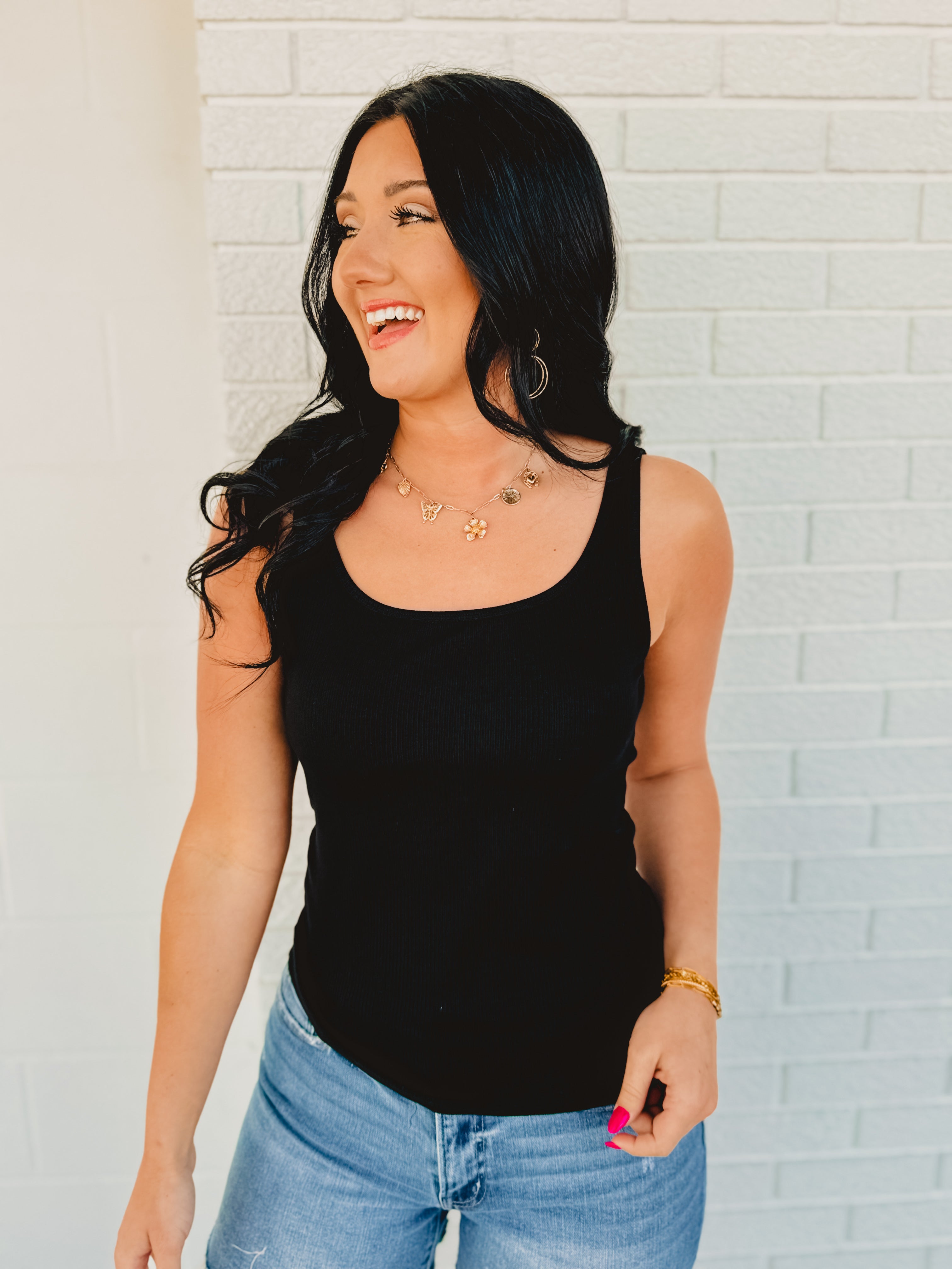 Ribbed Padded Knit Tank Top - Black - Lace and Grace Boutique