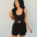 Front Cutout Activewear Romper - Black - Lace and Grace Boutique