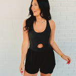 Front Cutout Activewear Romper - Black - Lace and Grace Boutique