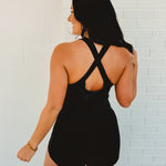 Front Cutout Activewear Romper - Black - Lace and Grace Boutique
