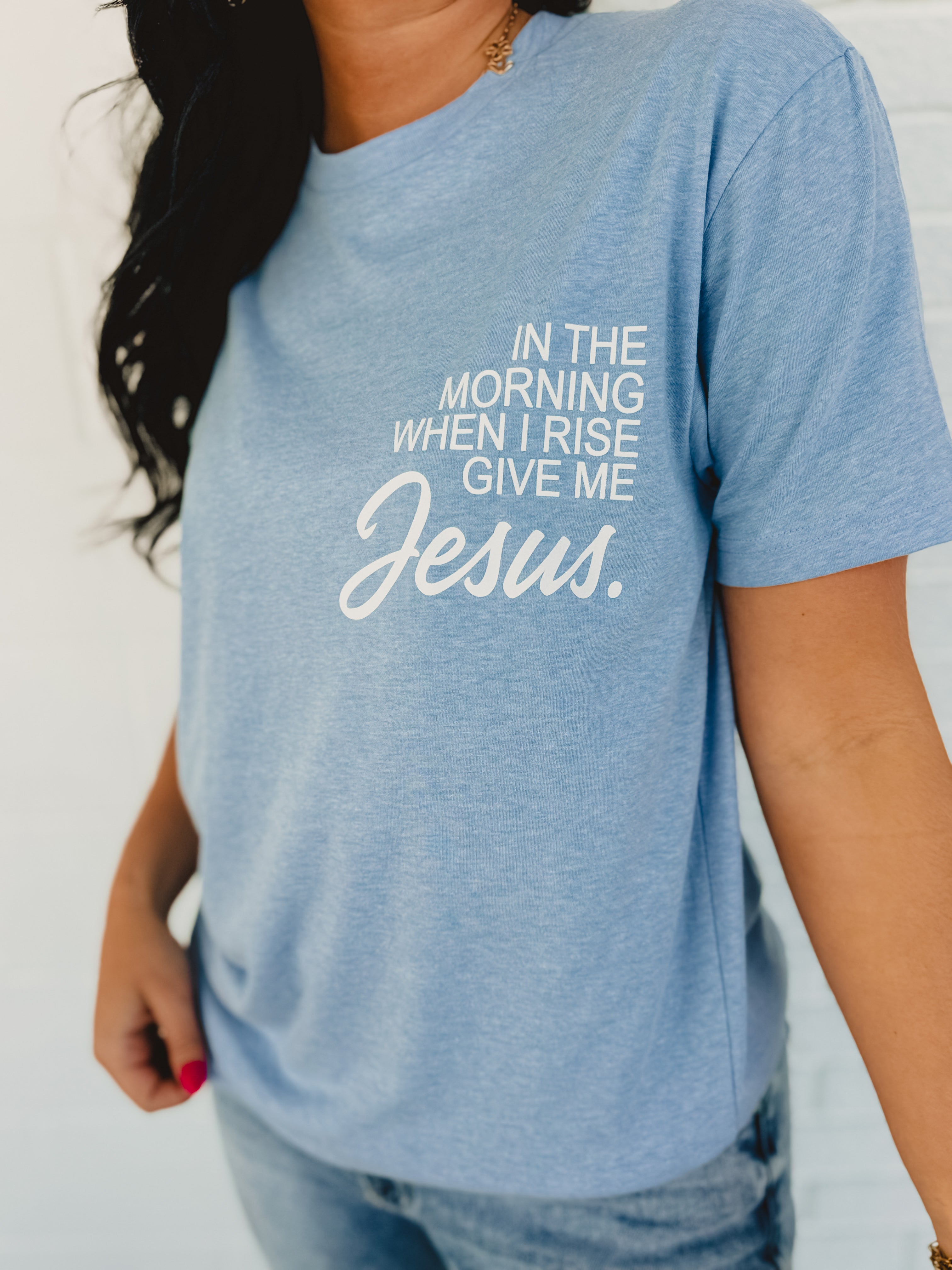 In The Morning Graphic Tee - Heather Blue - Lace and Grace Boutique