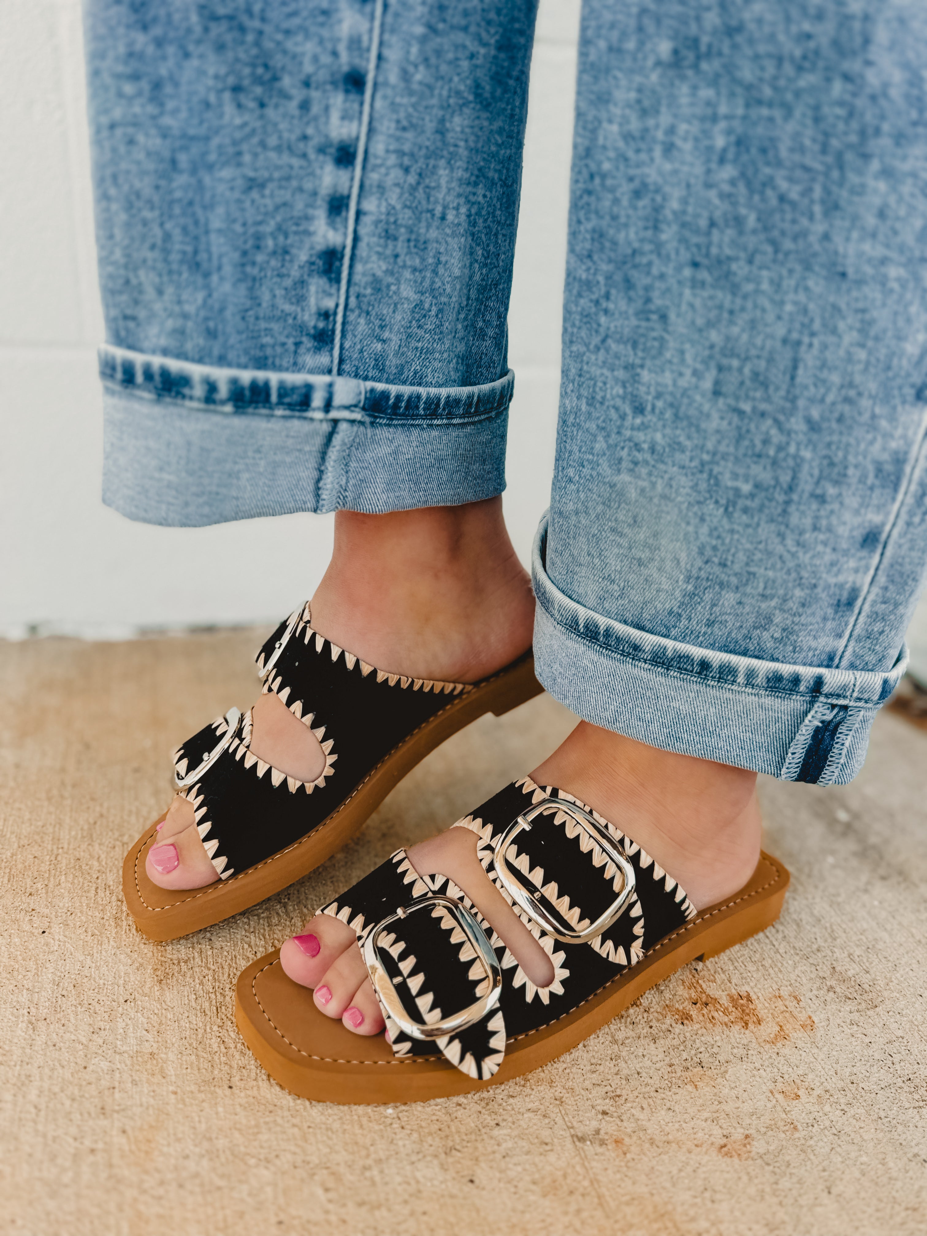 The Tivoli Double Buckle Sandle - Black - Lace and Grace Boutique