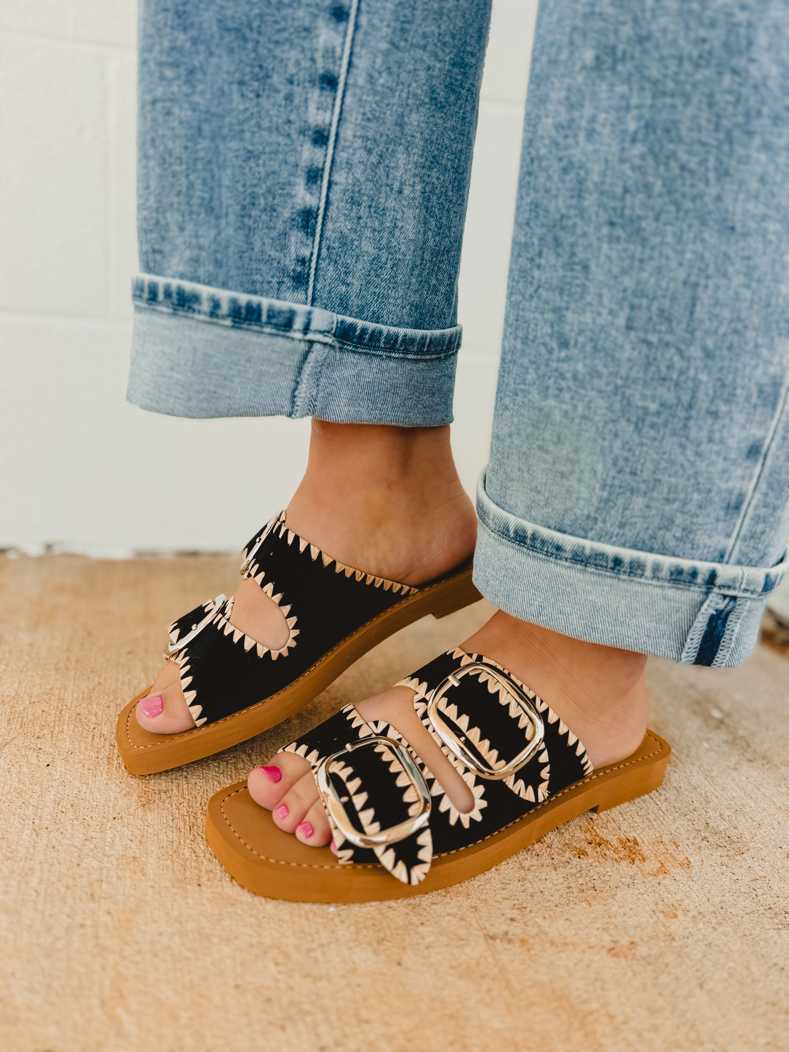 The Tivoli Double Buckle Sandle - Black - Lace and Grace Boutique