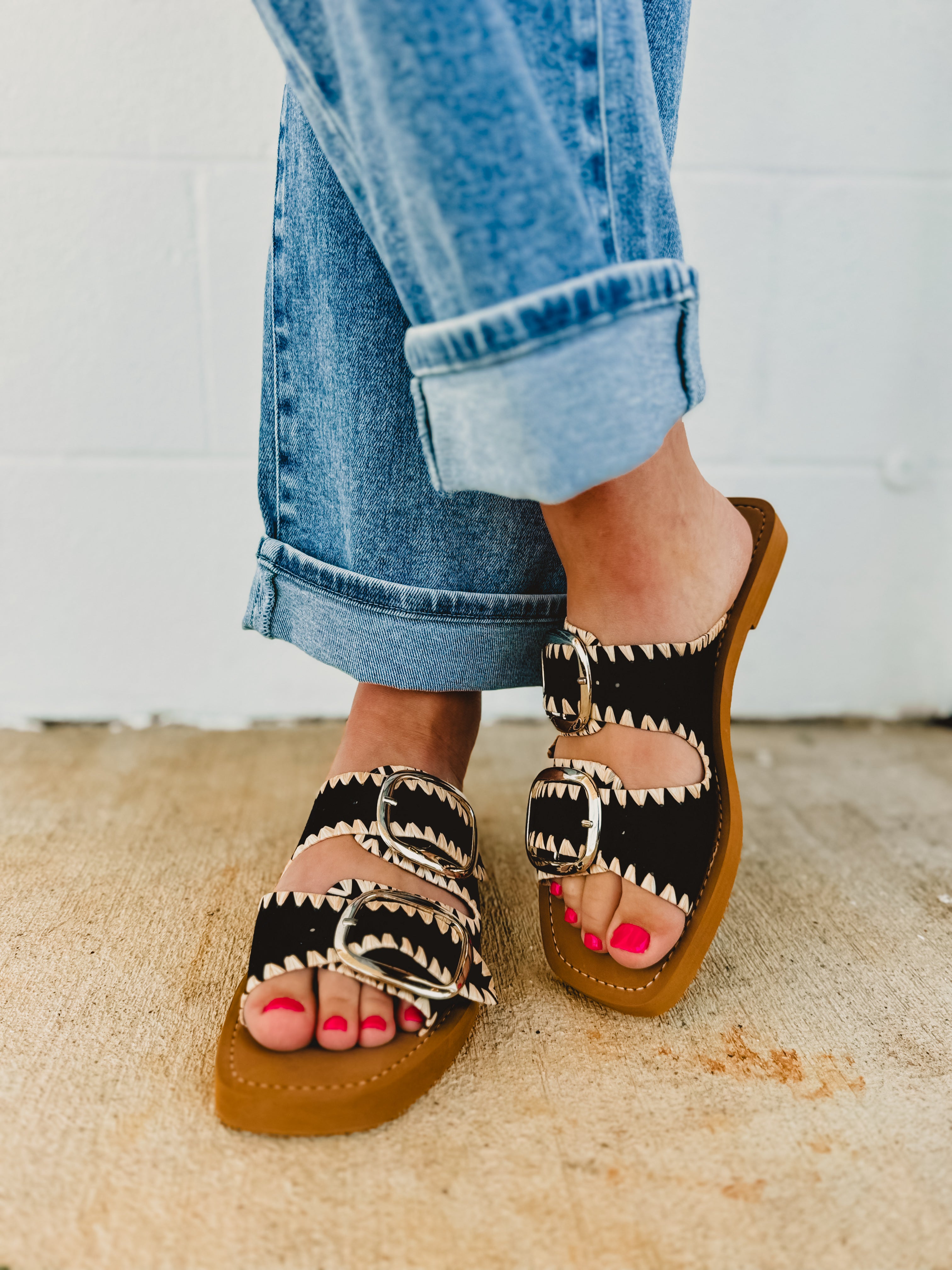 The Tivoli Double Buckle Sandle - Black - Lace and Grace Boutique