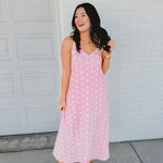 Floral Embroidered V-Neck Dress - Sunset Coral - Lace and Grace Boutique