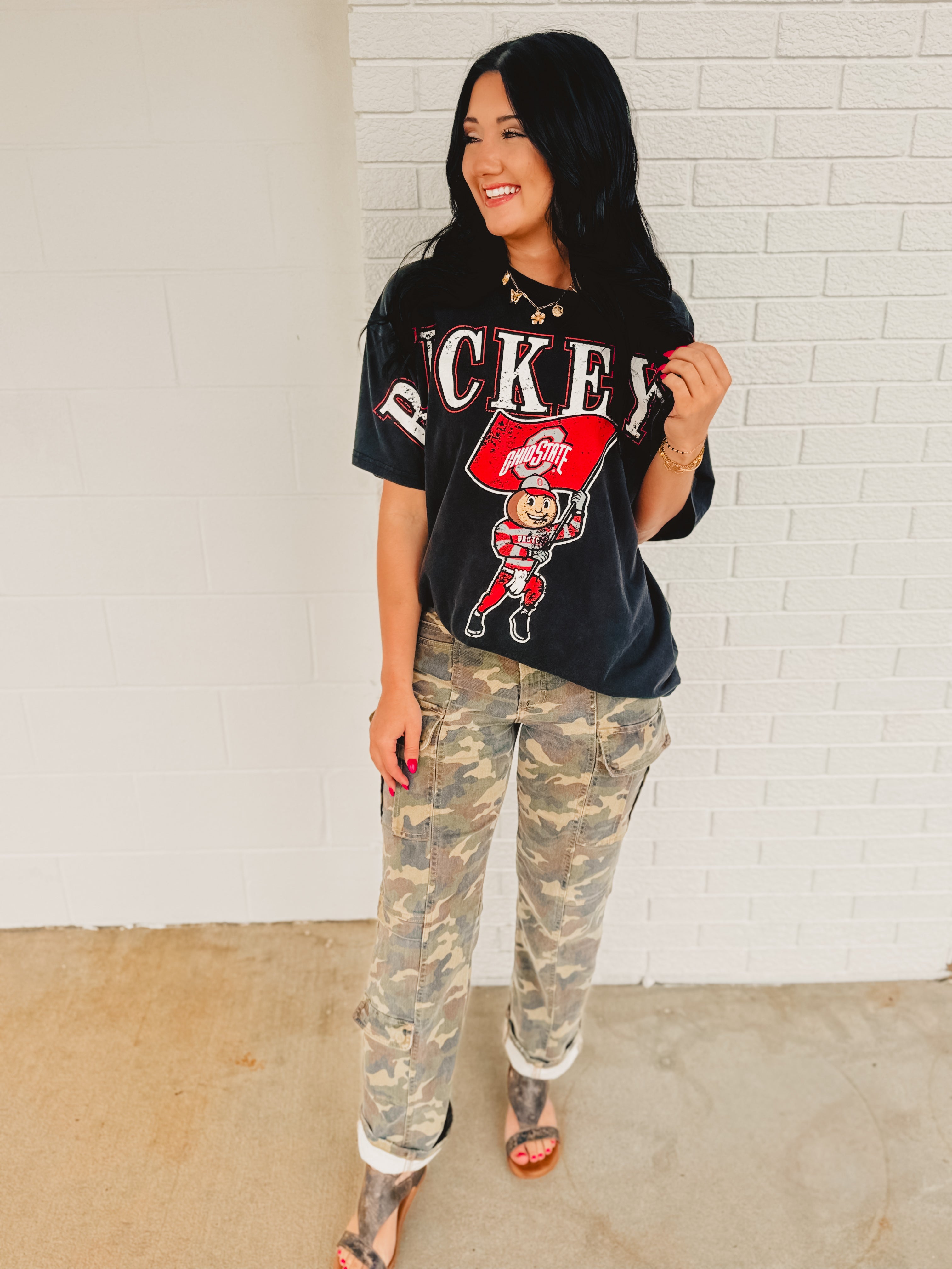 Ohio State Southern Split Oversized Band Tee - Black - Lace and Grace Boutique