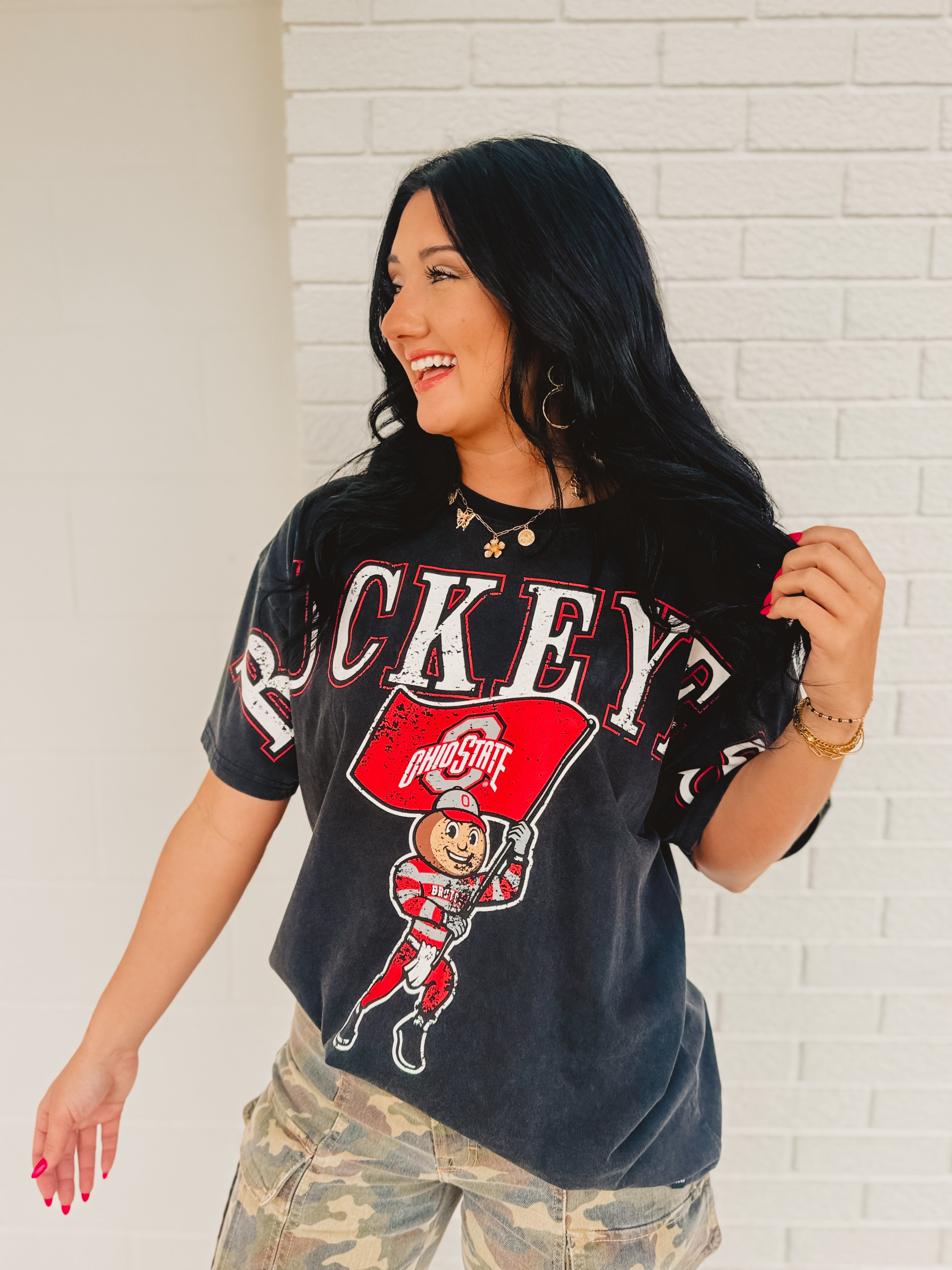 Ohio State Southern Split Oversized Band Tee - Black - Lace and Grace Boutique